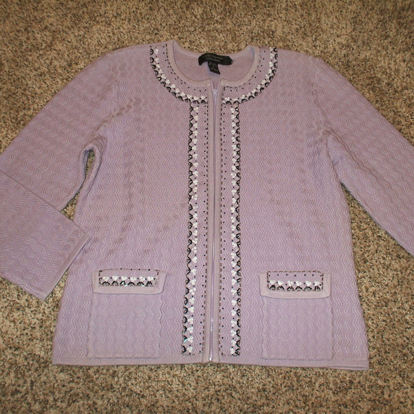 Cable & Gauge Sweaters - Light Purple Silk Blend Beaded Cardigan